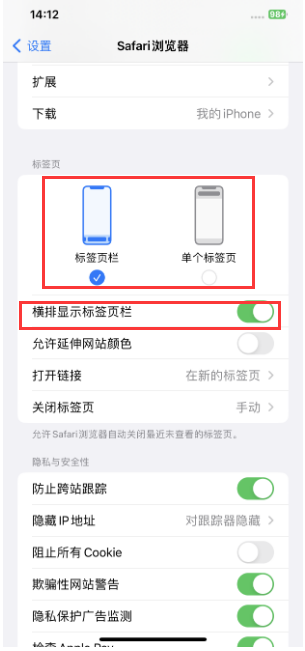 金平苹果手机维修分享Safari浏览器如何切换标签栏位置 